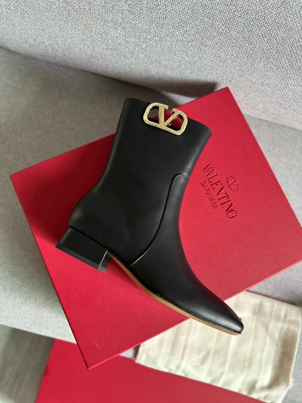 Valentino Women Black Leather Ankle Boots — Side-Zip VLogo Detail product view 4
