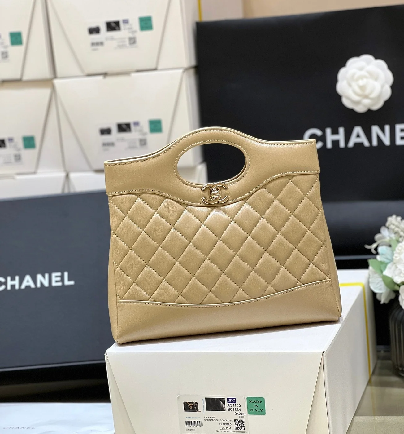 Chanel Calfskin Suede Quilted Mini 31 Shopping Bag — Taupe product view 7
