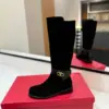 Valentino Women Black Suede Strap Boots — Knee Height product view 5