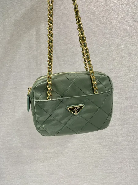 Prada Quilted Hobo Bag 19 In Pickle Green Handmade Nylon Gold Hardware product photo