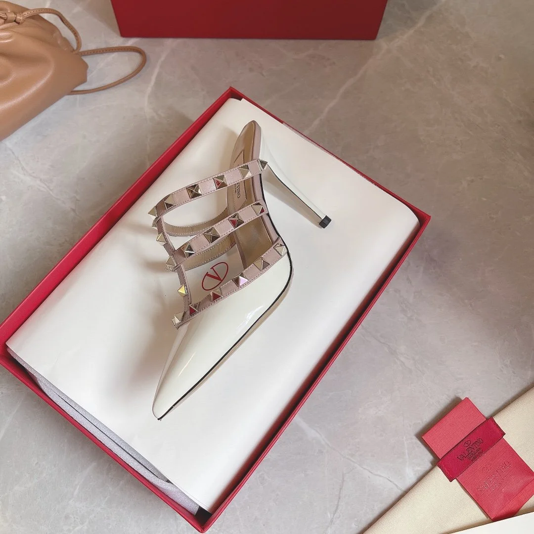 Valentino Women White Patent Leather Studded Mules product view 2