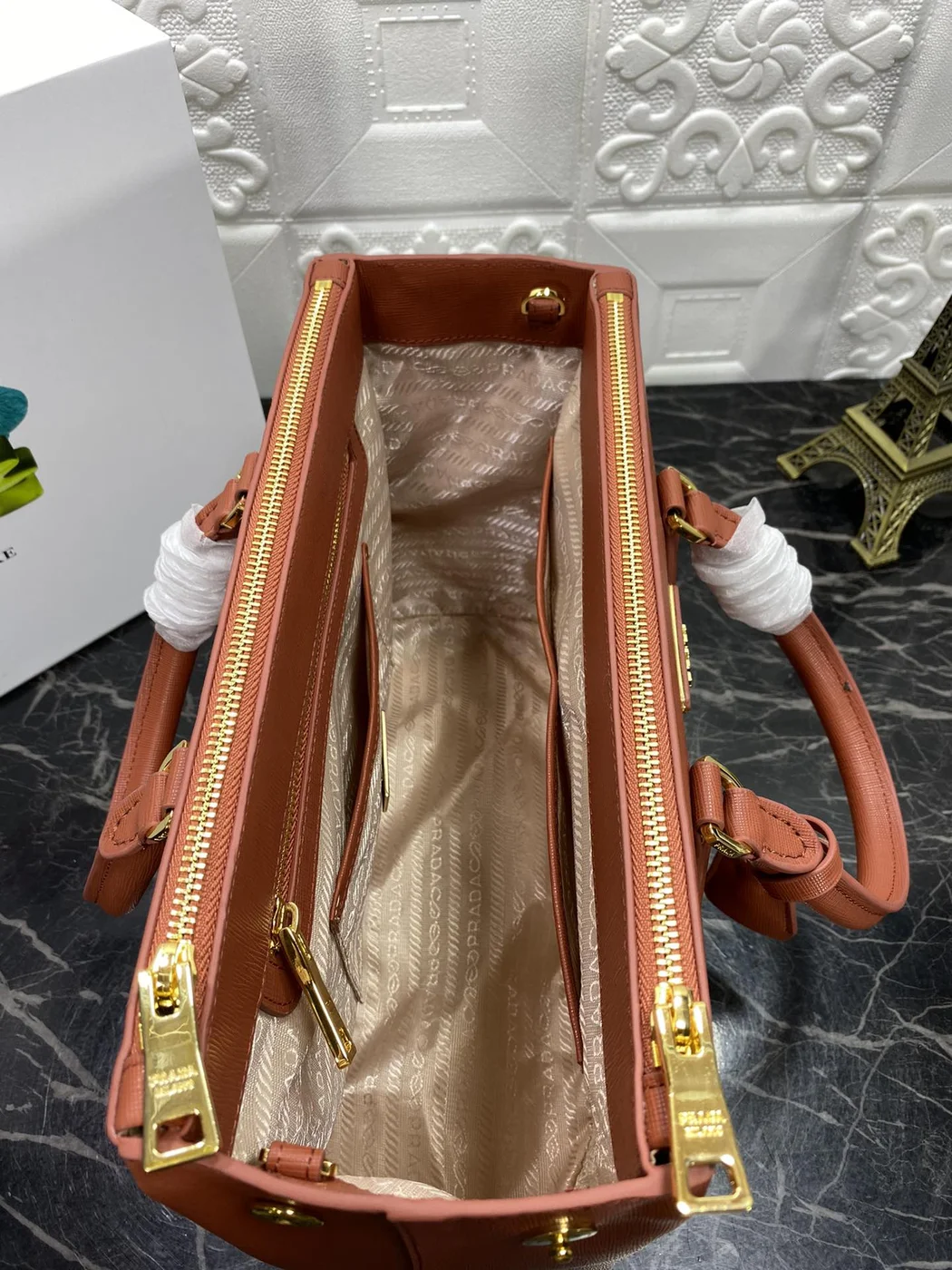 Prada Pra Galleria 32 Bag In Bronze Orange Saffiano Leather product view 6
