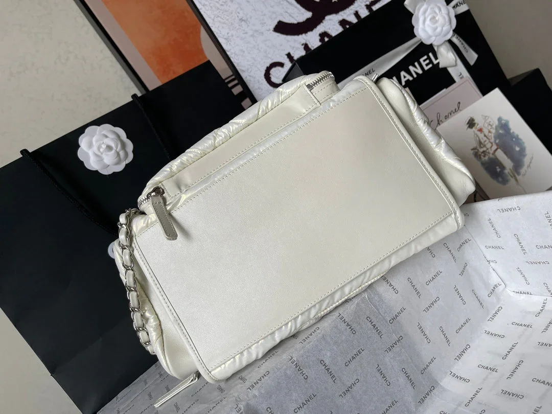 Chanel Cc Large 35 Bowling Bag In White Calfskin product view 4