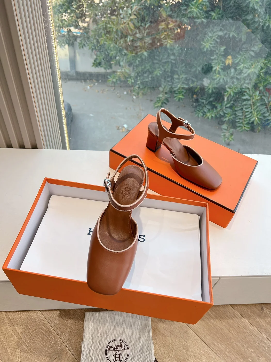Hermès Women Brown Leather Heels — Ankle-Strap Style product view 5