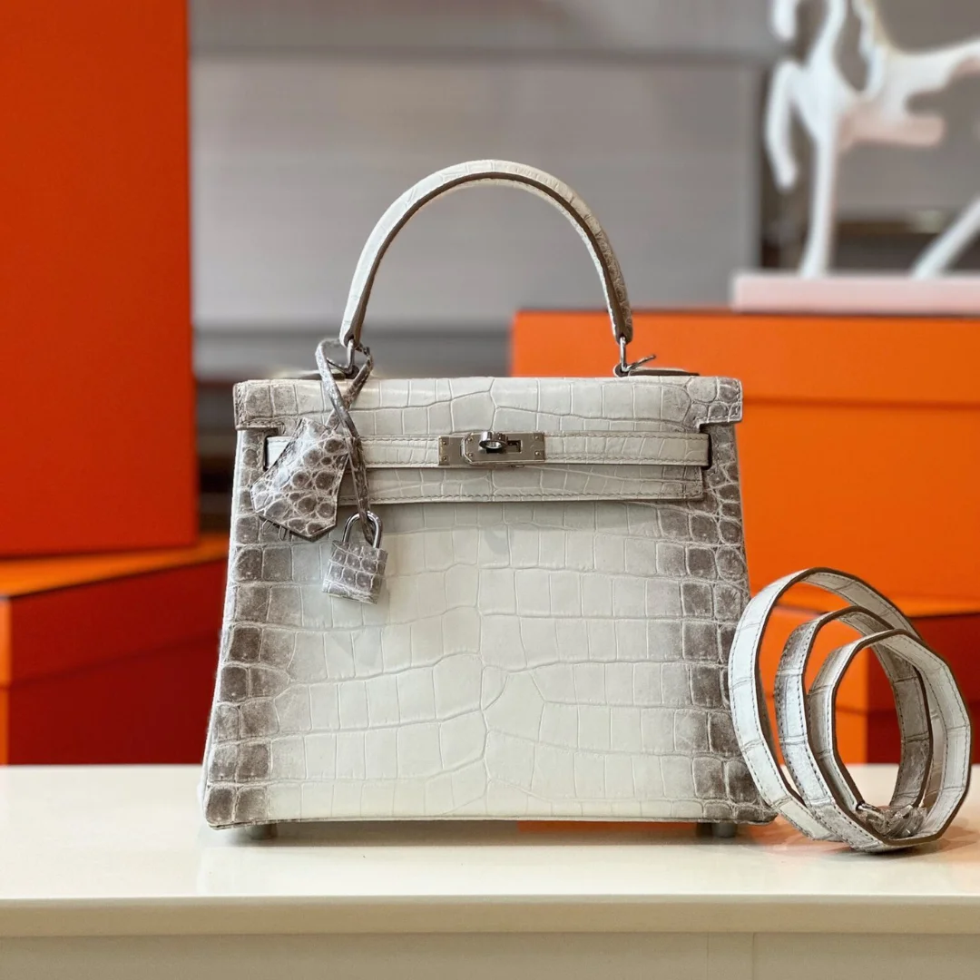 Hermès Kelly 25 Himalaya Albino Crocodile Leather Palladium Hardware Bag product view 1