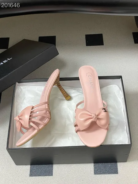 Chanel Pink strappy bow spool heels product photo