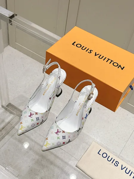Louis Vuitton Women White Leather Multicolor Logo Heels product photo
