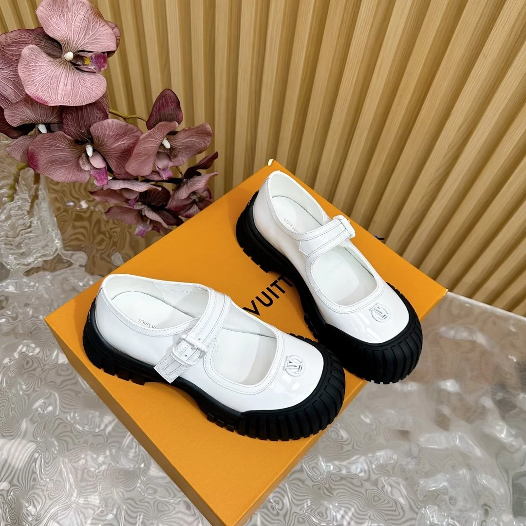 Louis Vuitton Women White Patent Leather Rubber Toe Mary Janes product view 3