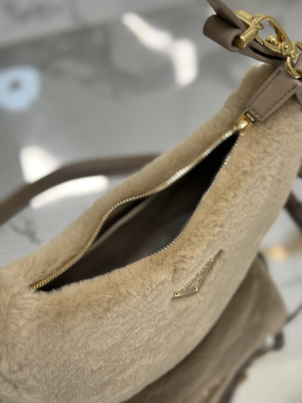 Prada Leather And Shearling Arqu㨠Handbag product view 5