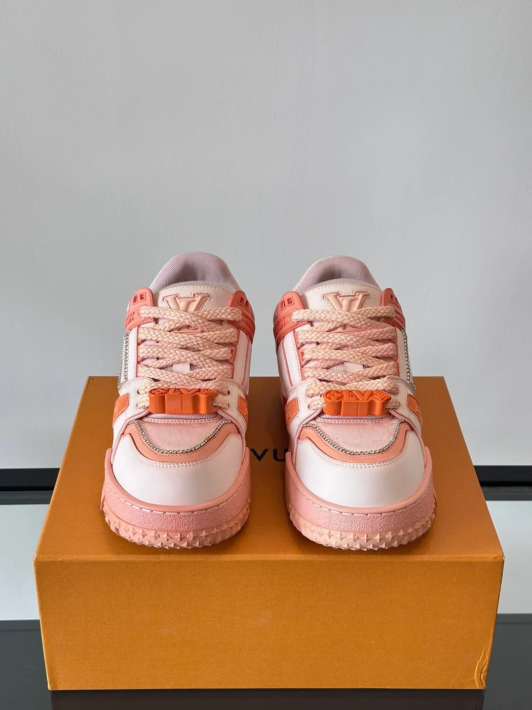 Louis Vuitton Men Leather and Mesh Sneakers — Coral Pink product view 2