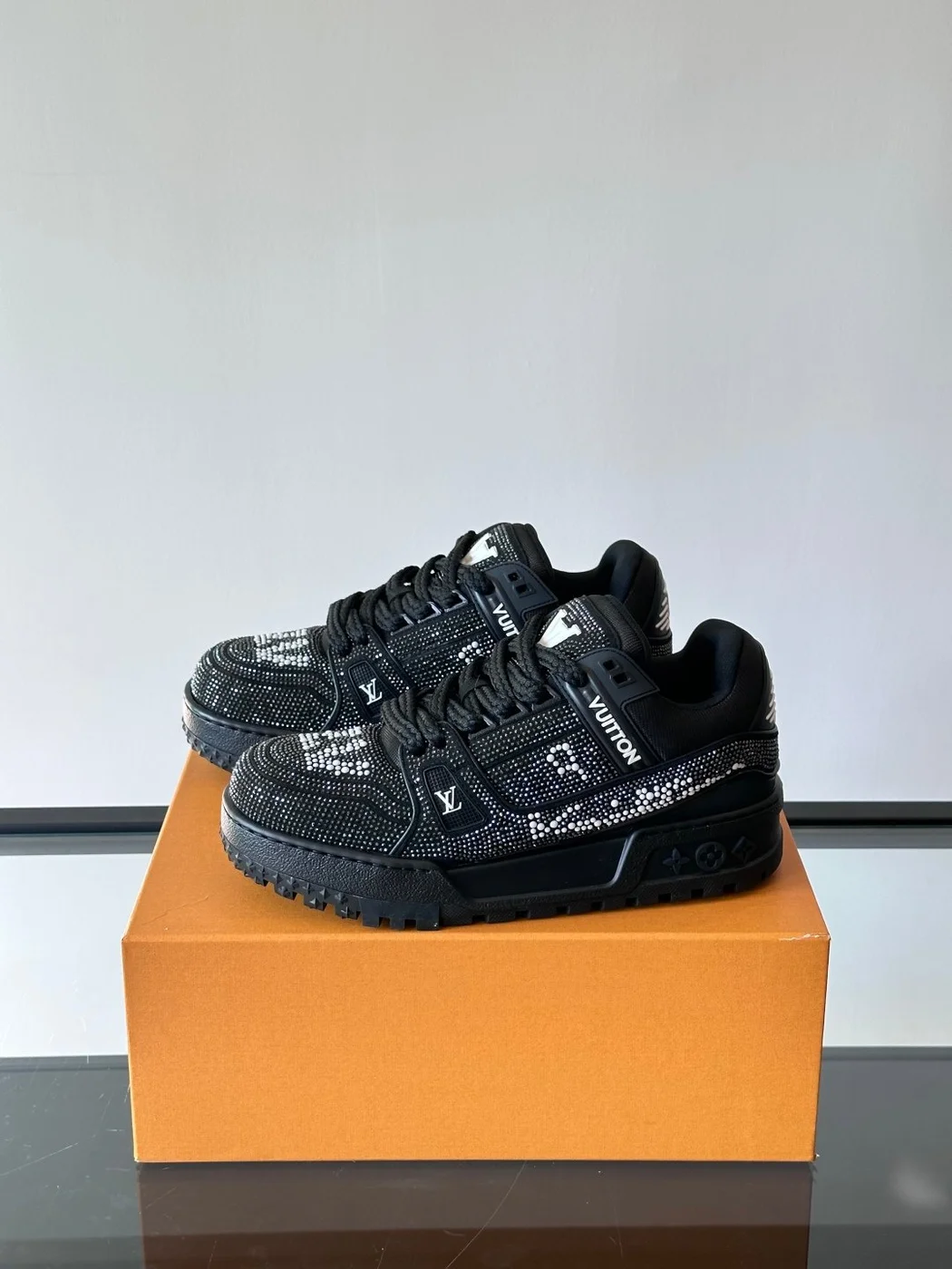 Louis Vuitton Men Black Fabric Embellished Sneakers product view 3