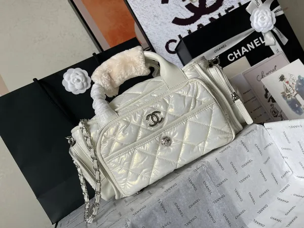 Chanel Cc Large 35 Bowling Bag In White Calfskin product view 7