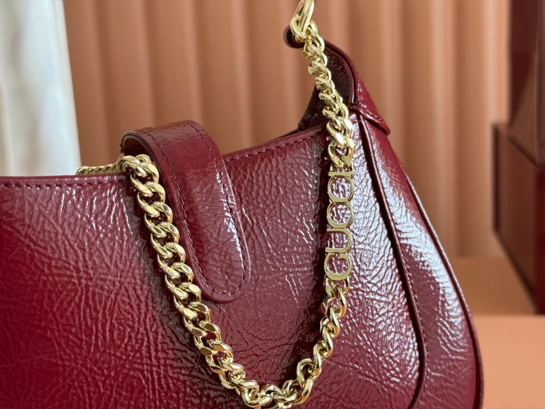 Gucci Jackie Notte Mini Bag 19 In Red Wine Cracked Lacquer Calfskin Gold Hardware product view 6