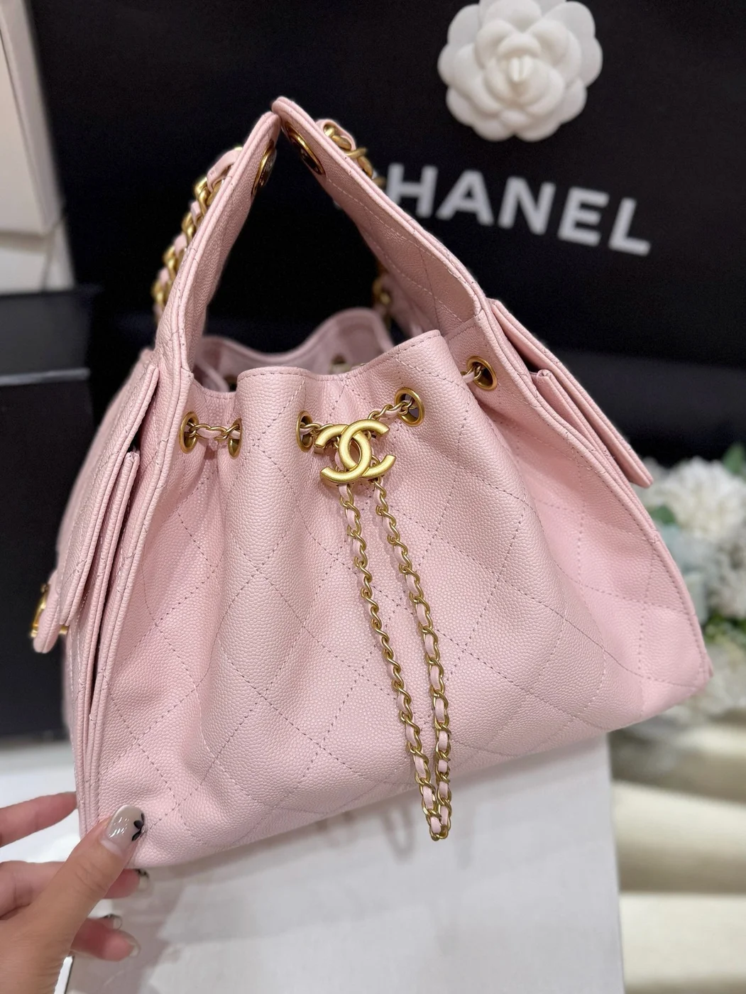 Chanel 25 Handbag In Pastel Pink With Gold Hardware product view 3