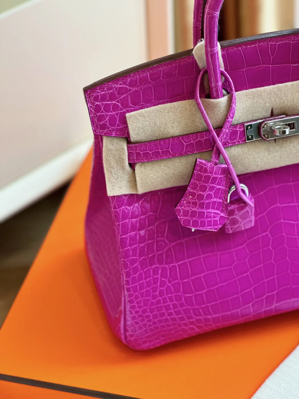 Hermès Birkin 25 Purple Crocodile Leather Palladium Hardware Bag product view 5