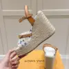 Louis Vuitton Women White Leather Multicolor Print Wedge Sandals product view 6