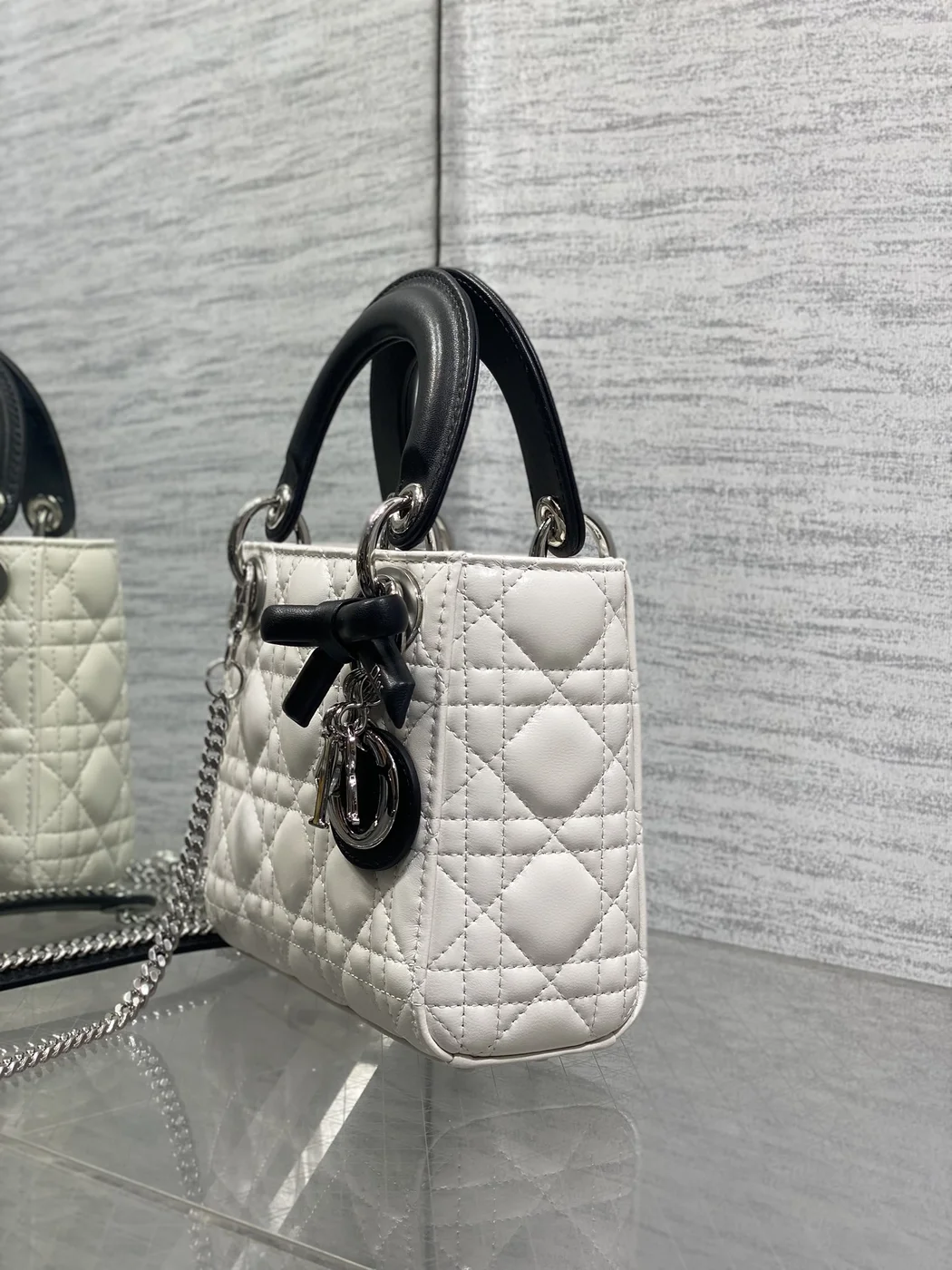 Dior Mini Lady Dior Bag with Chain in two-tone latte and black product view 5
