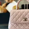 Chanel Coco Handbags Leather Pink With Silver Lock 23 cm product view 3