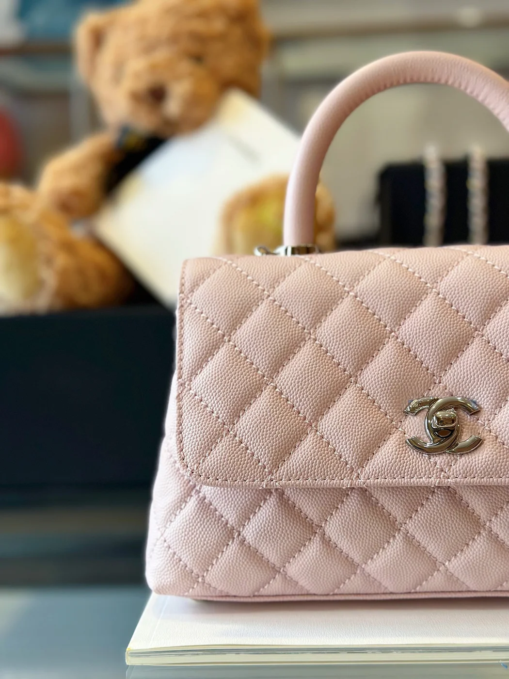 Chanel Coco Handbags Leather Pink With Silver Lock 23 cm product view 3