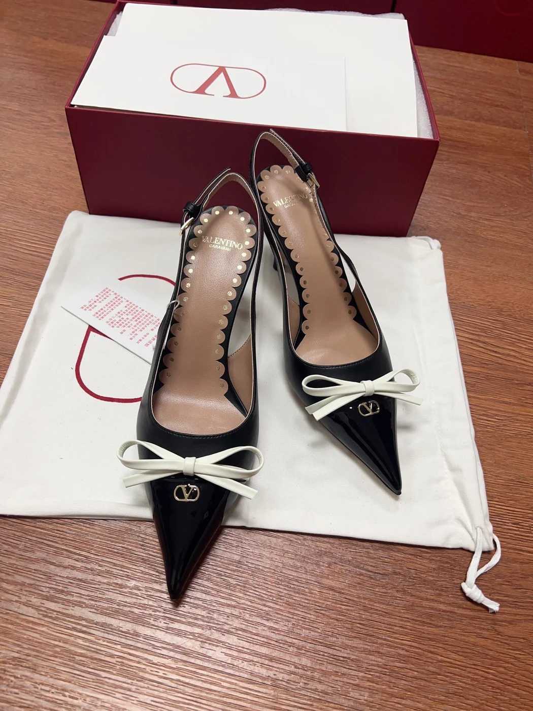 Valentino Women Black Patent Leather Bow Slingback Pumps product view 2