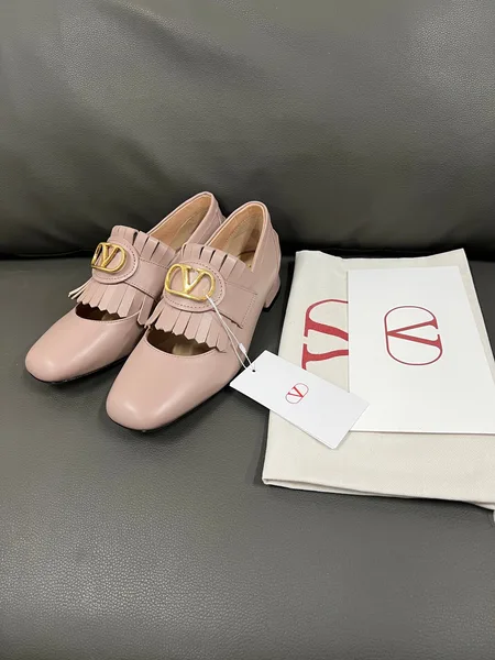 Valentino Women Blush Pink Leather Fringe Loafers product photo