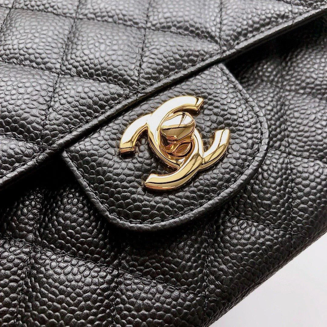 Chanel Flap Bag 25 In Black Caviar Leather Gold Hardware product view 9