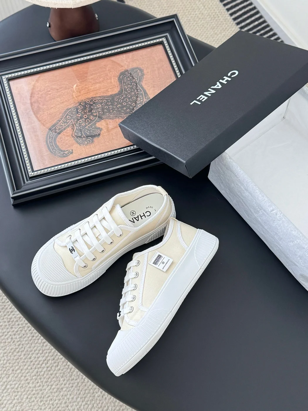 Chanel Women White Canvas Lace-Up Sneakers product view 4