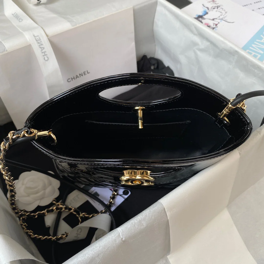 Chanel Mini Shopping Bag Handbags Shiny Leather Lock Gold 31 cm product view 3