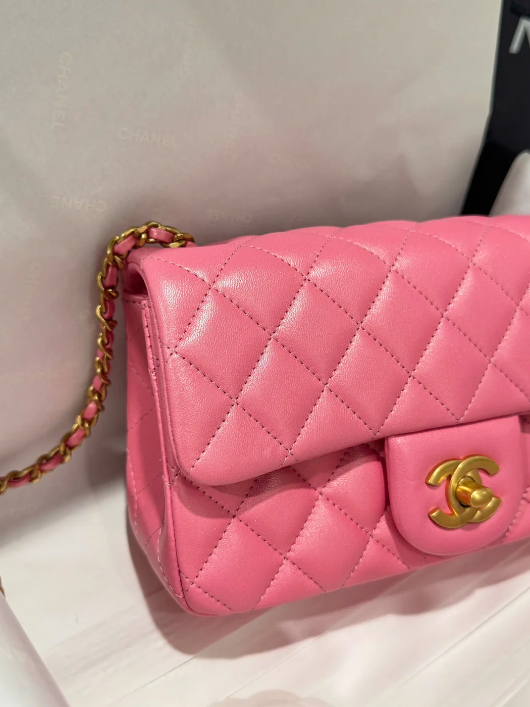 Chanel Classic Bell Bag Handbags Bink Lock Gold Smooth Leather 20 cm product view 8