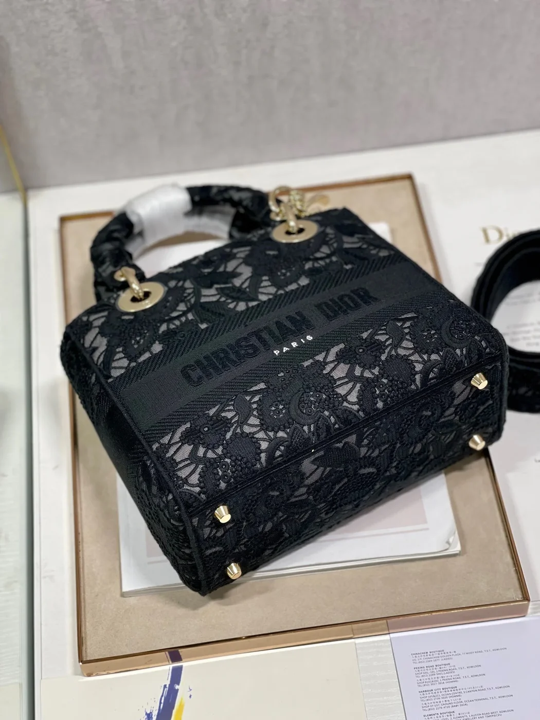 Dior Medium Lady D-Lite bag in black lace embroidery product view 2