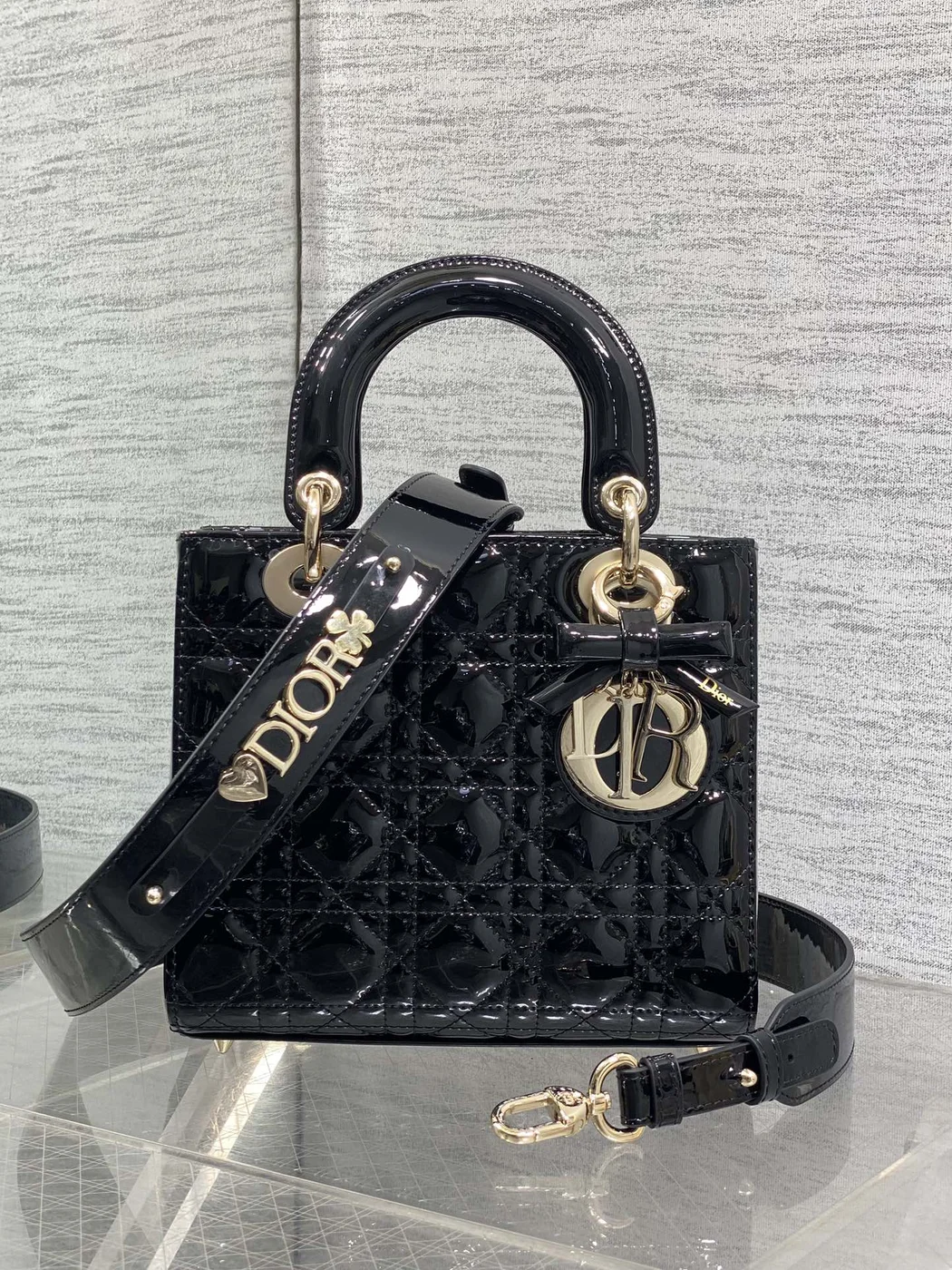 Dior Small Lady Dior bag in Black Patent product view 1