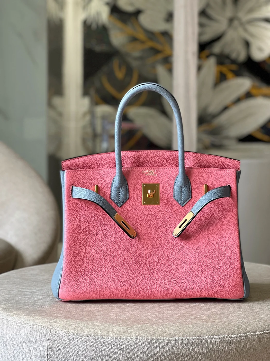 Hermès Birkin 30 Liam Blue/ Rose Pink Togo Leather Gold Hardware Bag product view 7