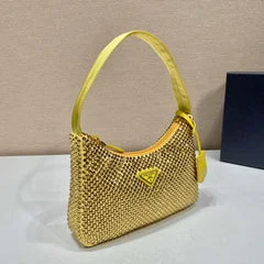 Prada Sparkling Hobo Bag 23 In Yellow Nylon Attached Fully Crystals product view 3