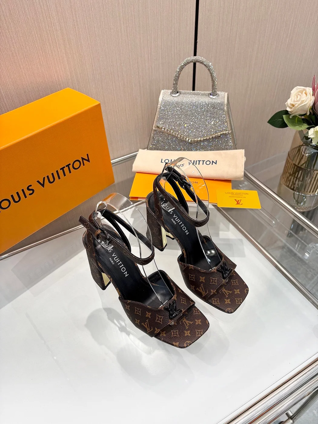 Louis Vuitton Women Brown Monogram Canvas Heels product view 3