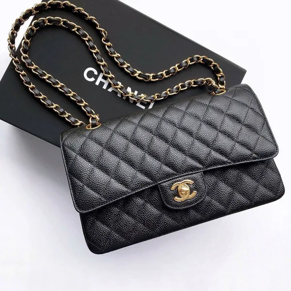 Chanel Flap Bag 25 In Black Caviar Leather Gold Hardware product photo