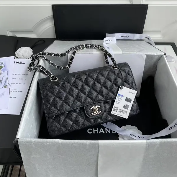 Chanel Classic Handbag Black With Silver Lock 25 cm product photo