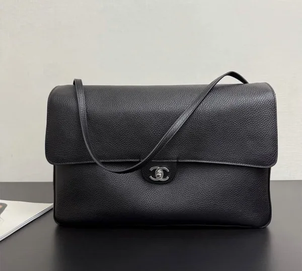 Chanel Maxi Flap 38 Black Silver Hardware Bag product view 1