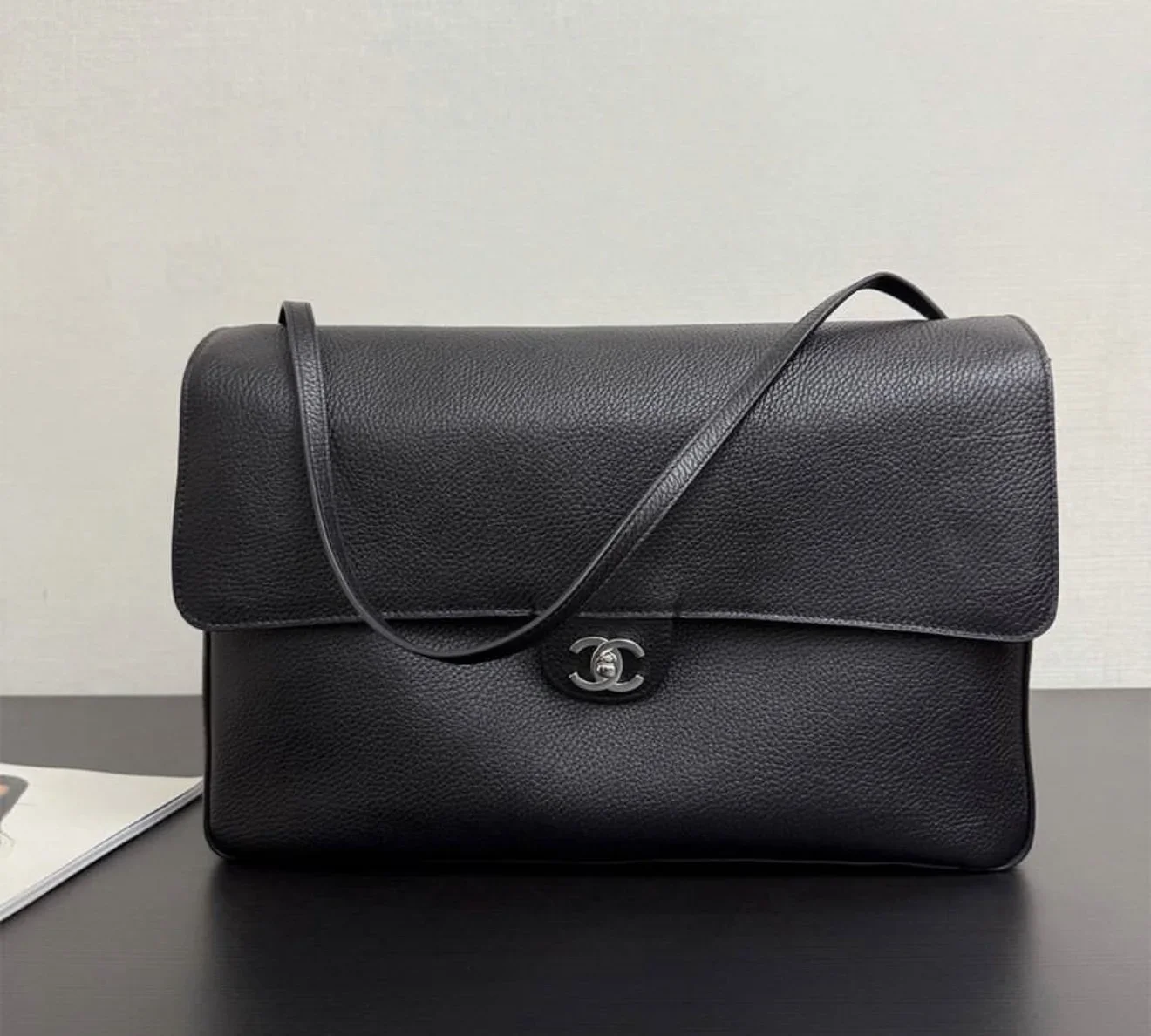 Chanel Maxi Flap 38 Black Silver Hardware Bag product view 1