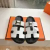Hermès Women White and Black Double H-Strap Slide Sandals product view 1