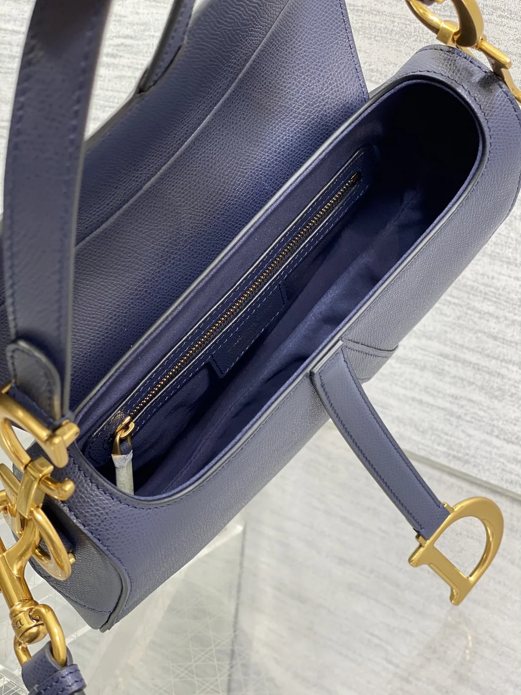 Dior Saddle Bag in Deep Ocean Blue Gold Hardware product view 6