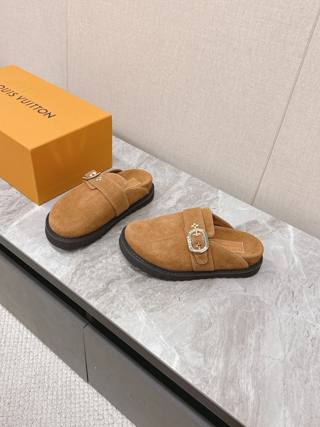Louis Vuitton Women Brown Suede Mules product view 3