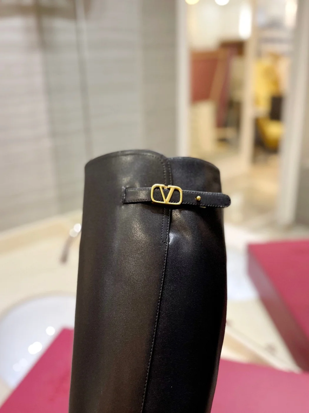 Valentino Women Black Leather Knee High Boots — Upper-Shaft Buckle Detail product view 2