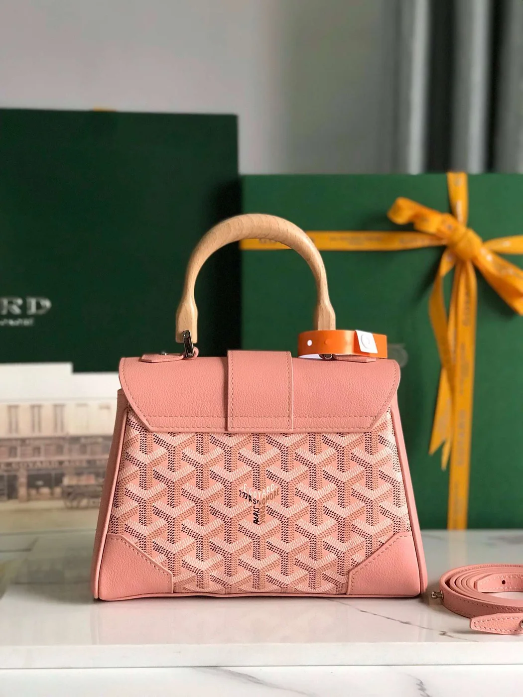 Goyard Saigon Handbag Pink Women’s Wooden Handle 20x15cm product view 7