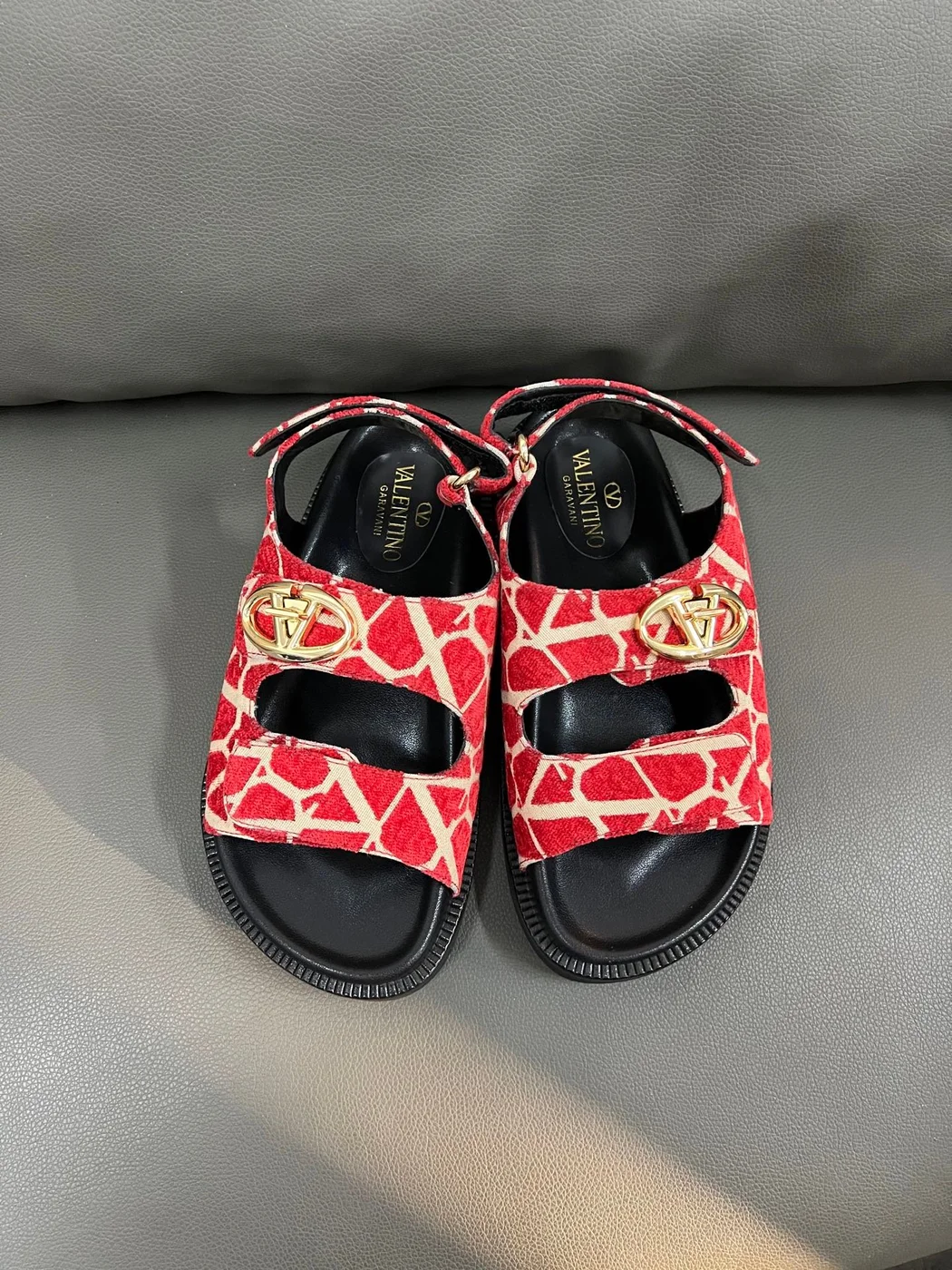 Valentino Women Red Patterned Fabric Sandals product view 1