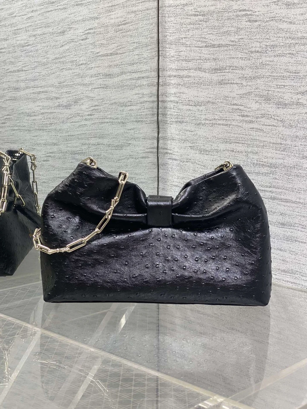 Dior Bow Bag Small Black Ostrich Leather product view 3