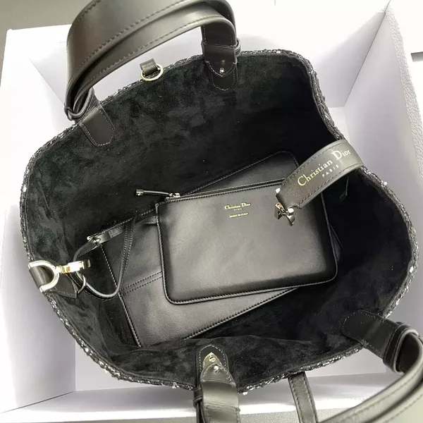 Dior Calfskin Tweed Cannage Medium Toujours Black White Bag product view 5