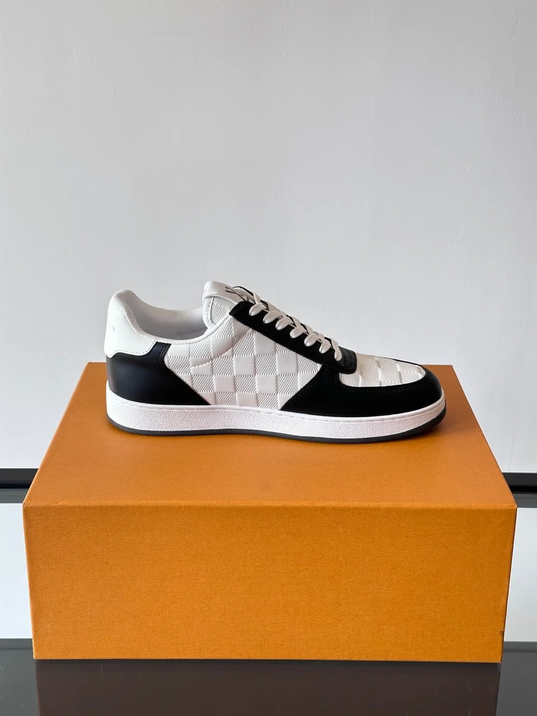 Louis Vuitton Men Black and White Sneakers — Checkered Side Panels product view 6