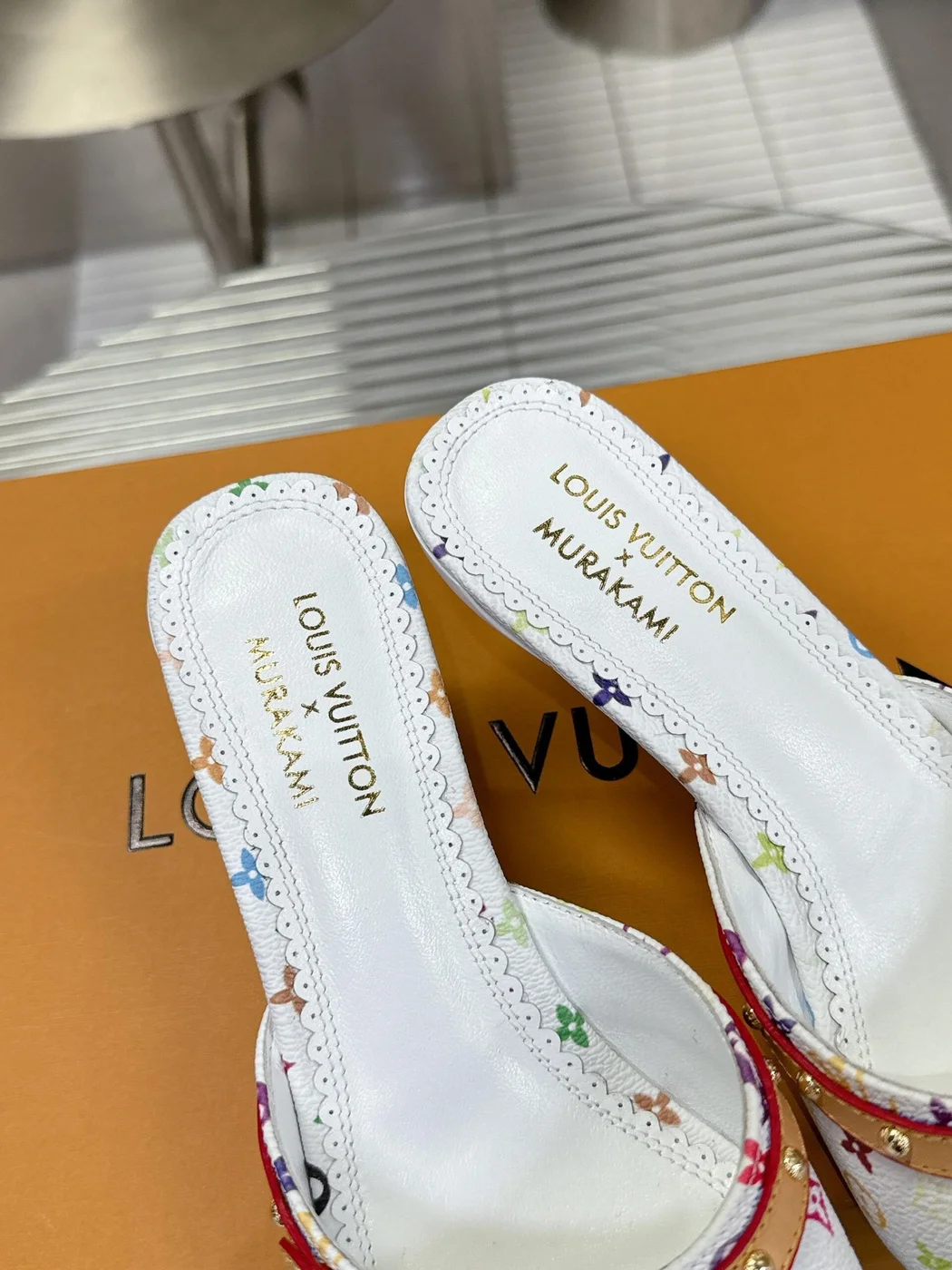 Louis Vuitton Women White Multicolor Leather Heels product view 2