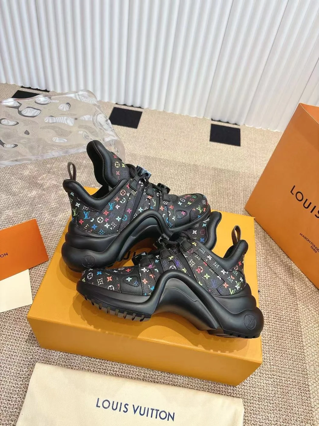 Louis Vuitton Women Black Leather Multicolor Logo Sneakers product view 6