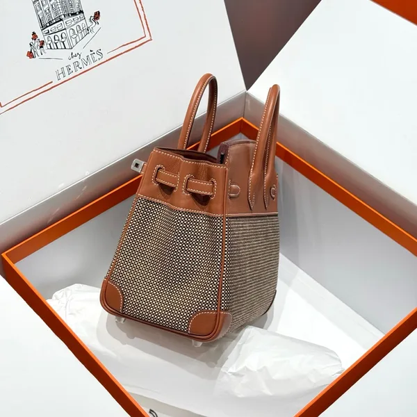 Hermès Birkin 25 cm In Gold Swift And Black/White/Brown Toile Canvas Bag product view 3